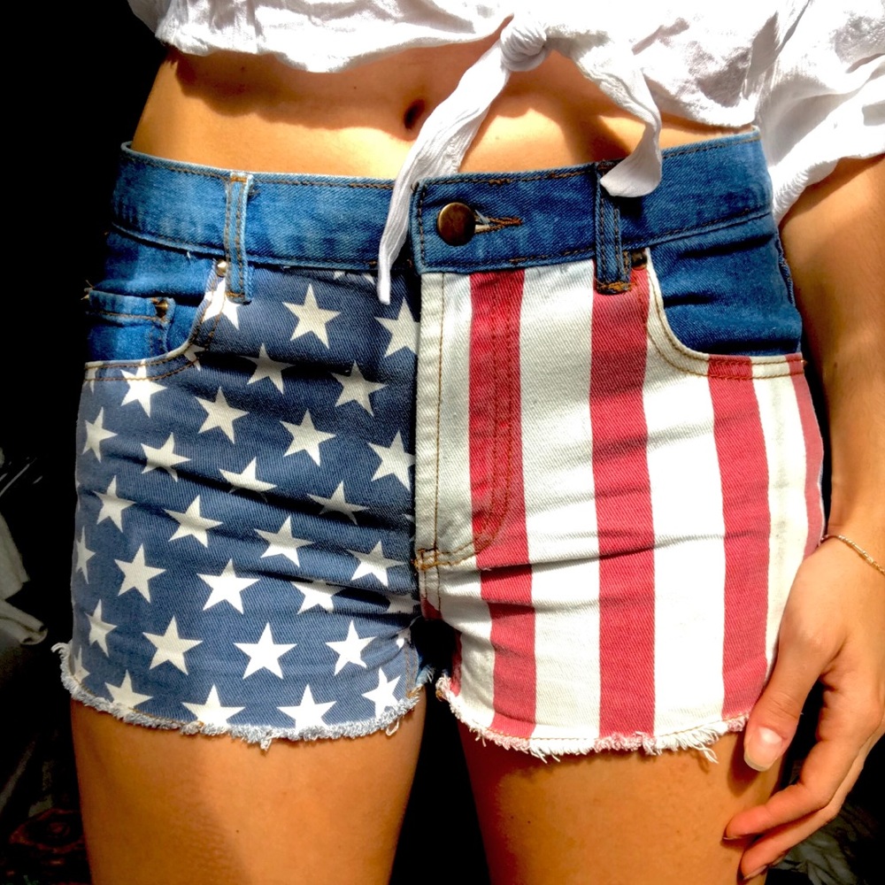 F21 American Flag Denim Shorts